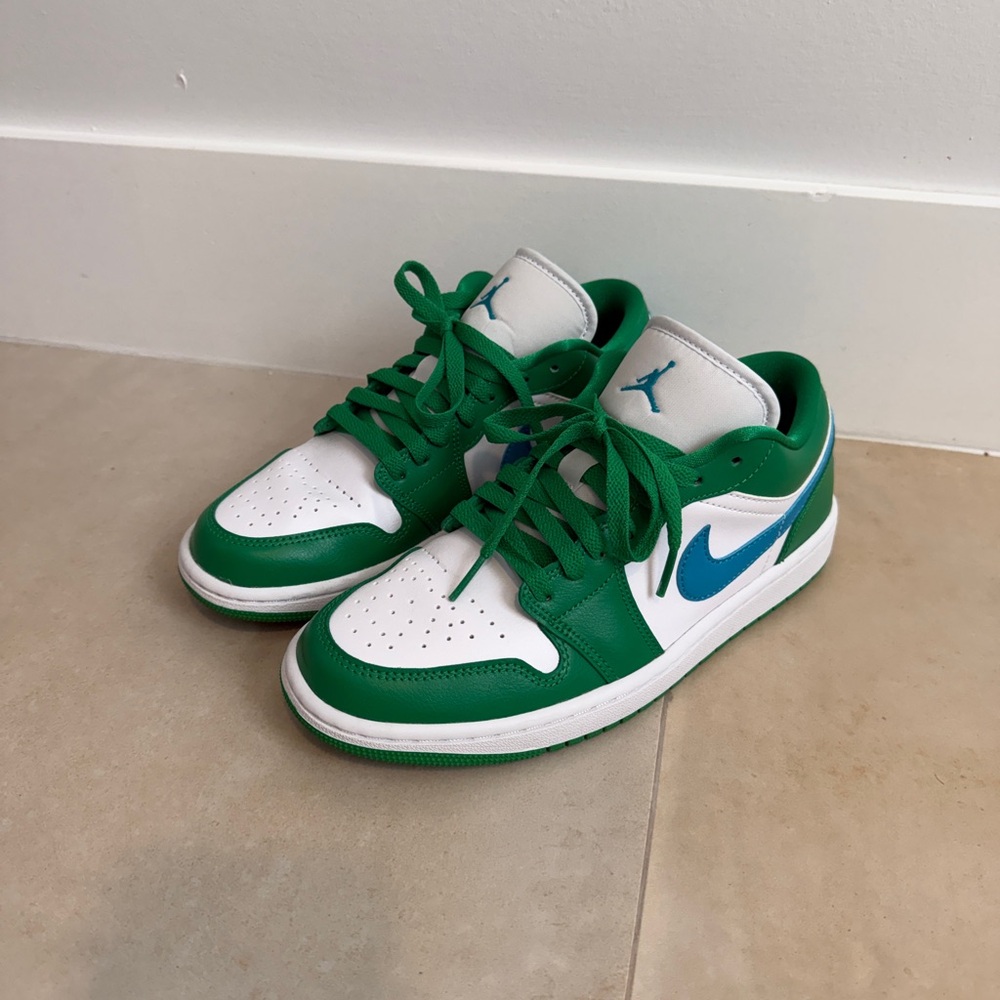 Nike Green and White Sneakers with Blue Swoosh